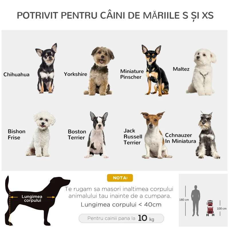 PawHut Carucior pentru Caini si Pisici Pliabil pentru 2 Animale de 5kg 15kg Rosu