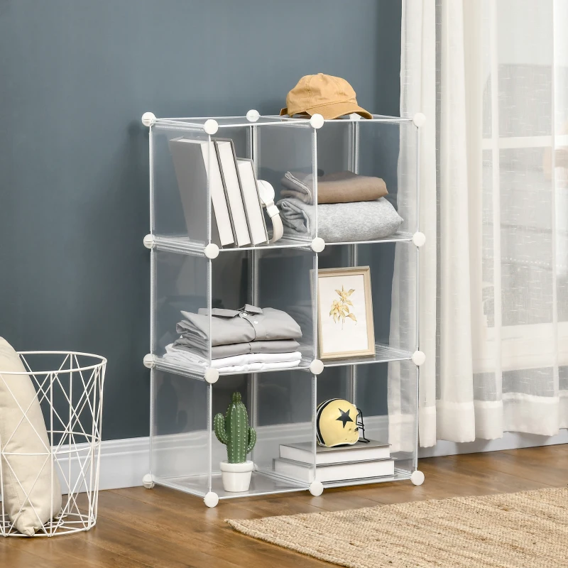HOMCOM Dulap interior modular pentru pantofi, 6 cuburi din plastic PP, 94,5x32x162cm, transparent