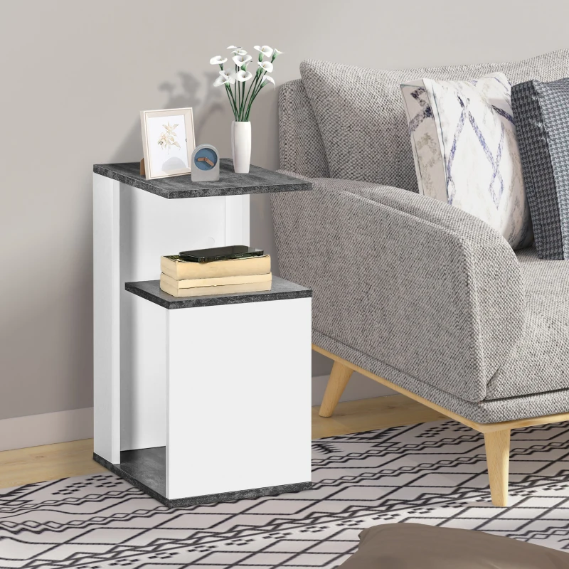 HOMCOM Noptiera cu raft deschis din PAL, noptiera moderna cu design neregulat, 35x29,5x60cm, gri si alb