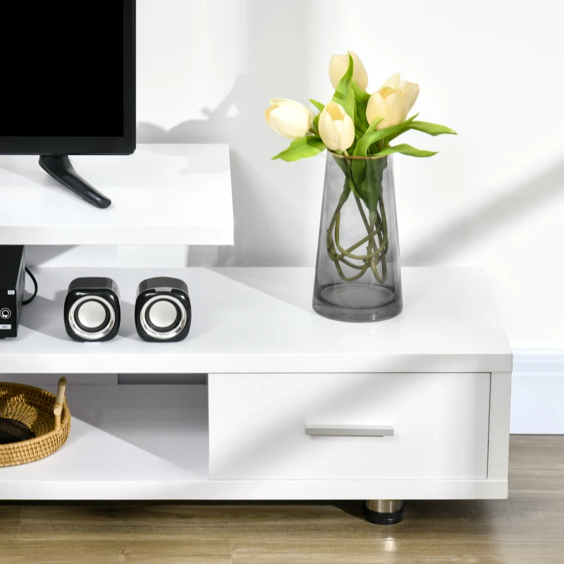 HOMCOM Dulap TV modern pentru TV pana la 65", Dulap TV deschis din PAL cu sertar, 135x35x41,7 cm, Alb