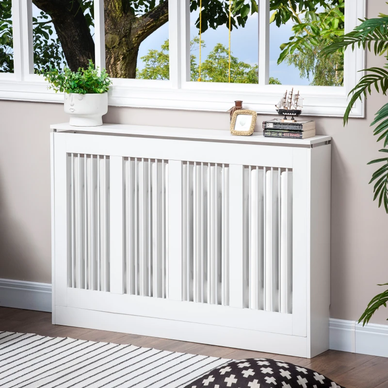 HOMCOM Capac pentru radiator modern din MDF si otel, 120x18x84cm, alb(m-9)