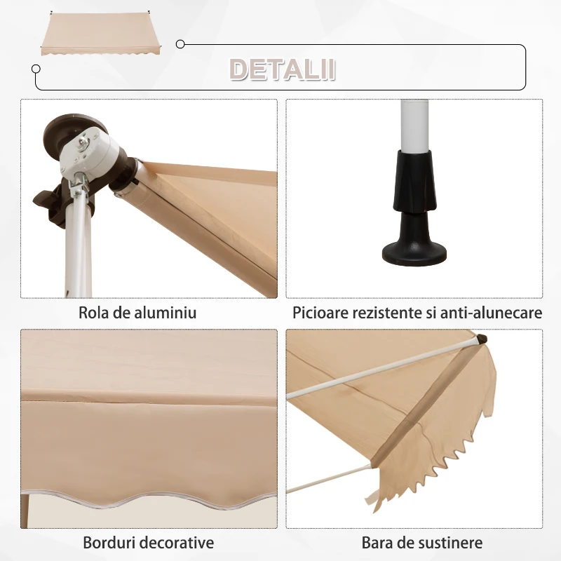 Outsunny Balcony 3 x 1.5m Manual Adjustable Awning DIY Patio Clamp Awning Canopy  Retractable Shade Shelter - Beige