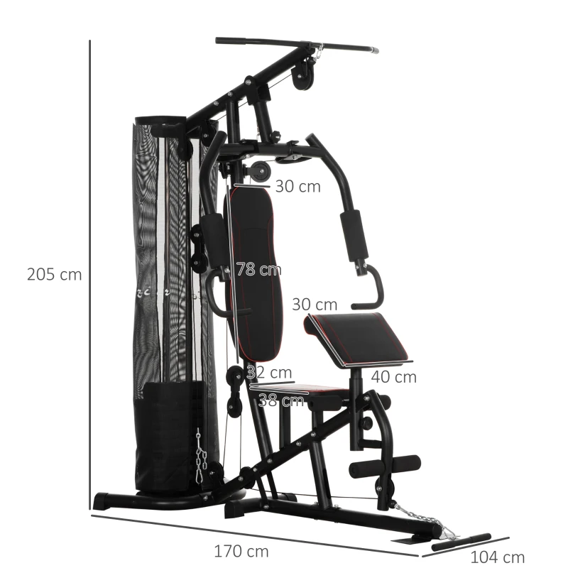 Statie de fitness HOMCOM cu greutati de otel de 4,5 kg, aparatul de gimnastica multifunctional pentru antrenament acasa, 170x104x205cm, negru