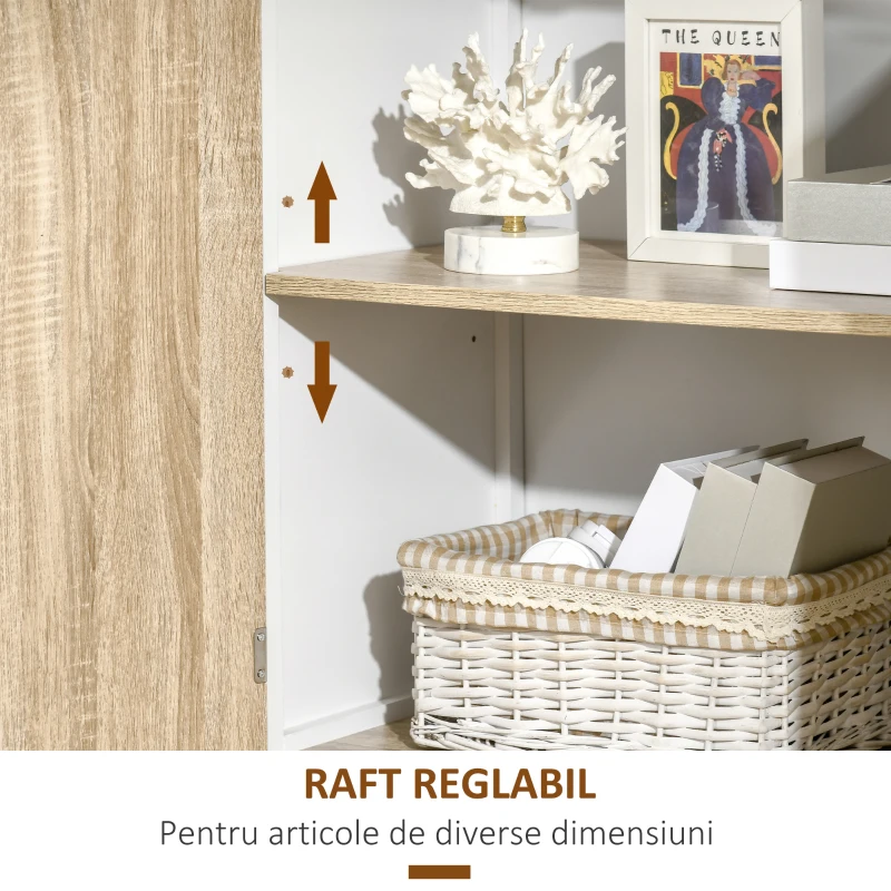 HOMCOM Dulap multifunctional pentru intrare si sufragerie, dulap cu 2 usi cu polita reglabila din MDF, 62x40x77cm, alb si lemn