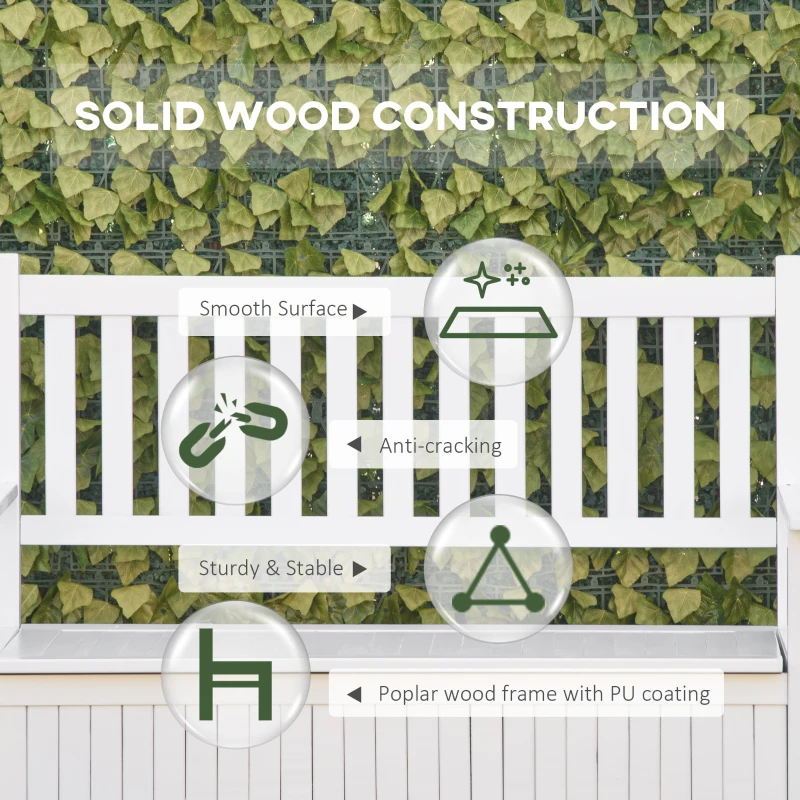 Outsunny Banca de gradina cu 2 locuri si spatiu de depozitare, Mobilier de exterior, Cutie de depozitare pentru veranda, terasa sau balcon, Alb