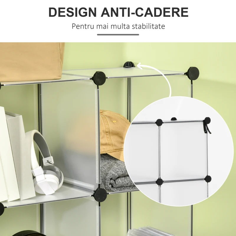 HOMCOM Mobilier pentru incaltaminte modular, 16 cuburi 30x30x30cm din plastic PP si otel , transparent