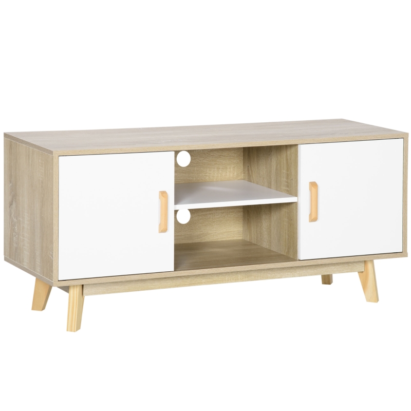 HOMCOM Dulap TV Modern , Suport TV cu rafturi de depozitare si usi pentru televizoare de 55" pentru living, dormitor, natural