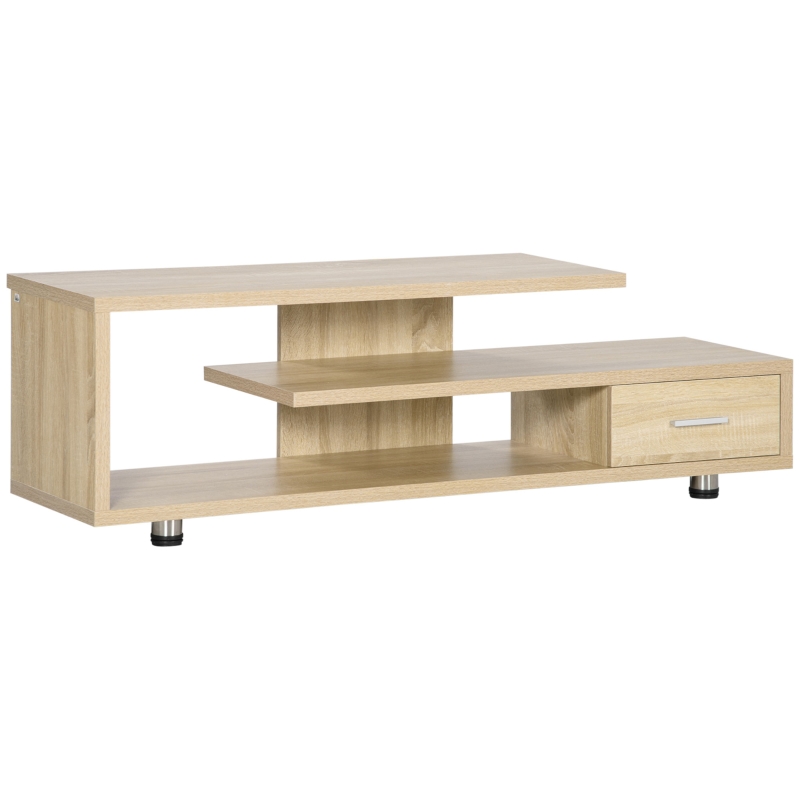 HOMCOM Dulap TV modern pentru TV de pana la 65", Dulap TV deschis din PAL cu sertar, 135x35x41,7cm, culoare lemn