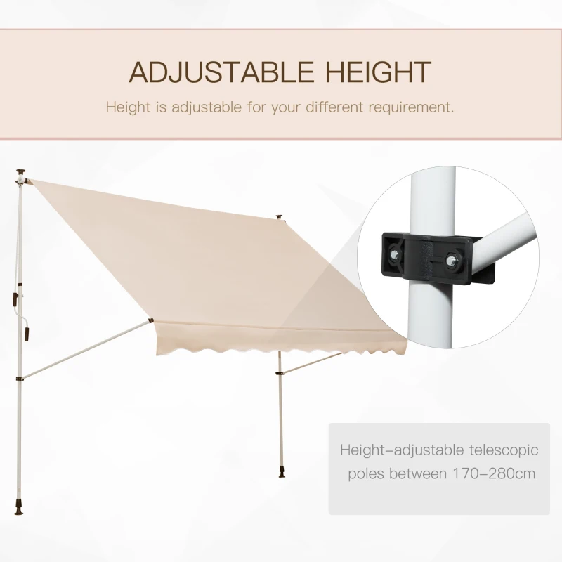 Outsunny Balcony 3 x 1.5m Manual Adjustable Awning DIY Patio Clamp Awning Canopy  Retractable Shade Shelter - Beige