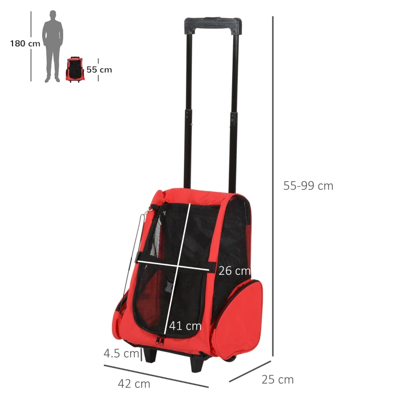 PawHut trolley 2 in 1 pentru animale, 35x27x49cm, rosu