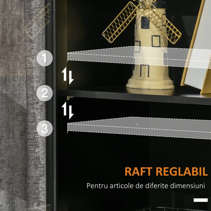 HOMCOM Dulap cu doua usi cu raft reglabil, blat si spatii deschise din MDF si lemn, 80x40x94,3 cm, negru