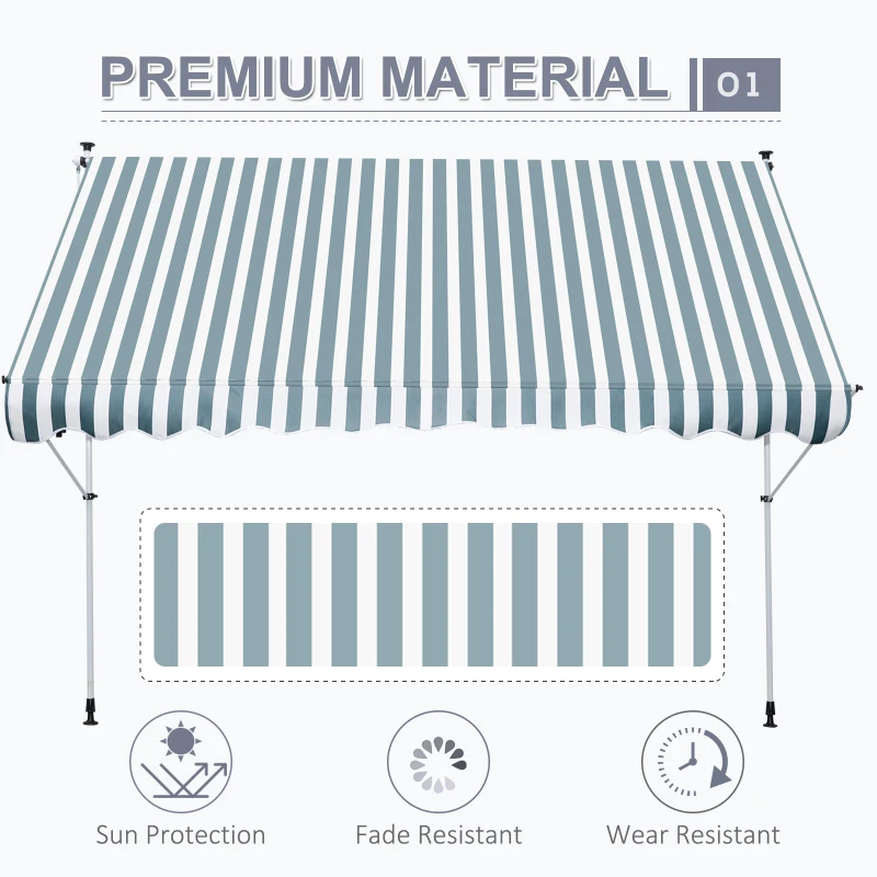 Outsunny 300 x 150cm Patio Adjustable Awning Floor- to-ceiling Retractable Shade,UV Protective - Green and White