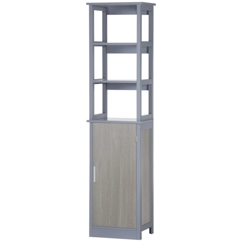 kleankin Dulap de baie cu 3 rafturi, coloana de baie pentru economisirea spatiului, din lemn MDF 40x30x160, gri si lemn natural