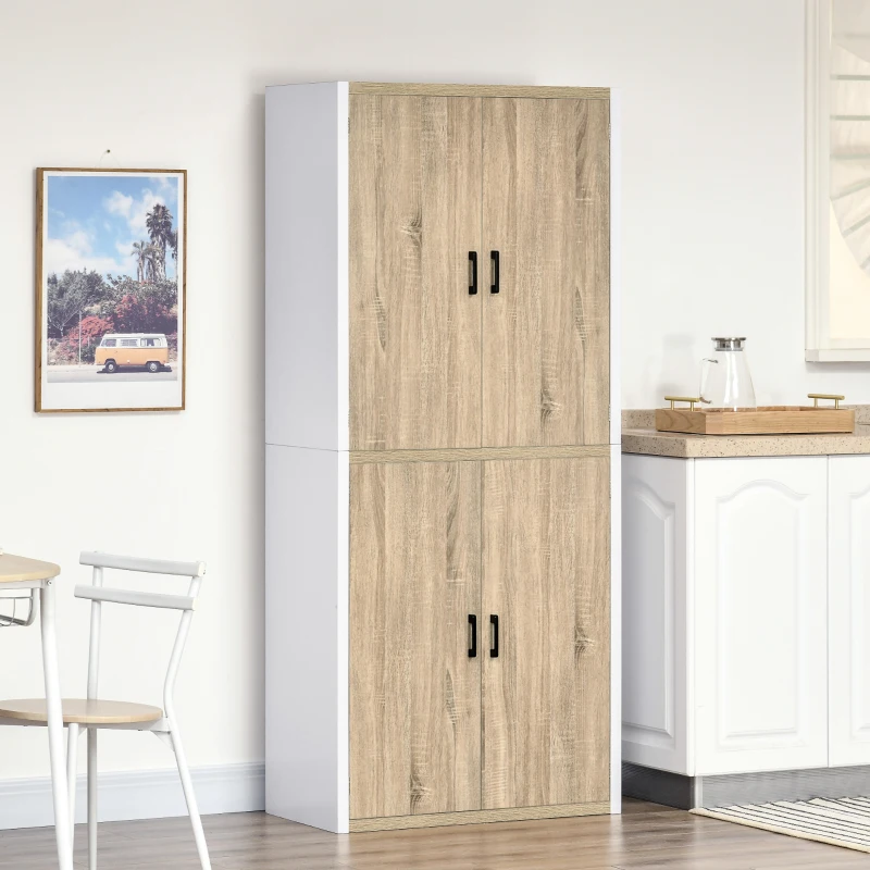 Homcom Dulap de Depozitare 4 Usi si 4 Rafturi Reglabile 80x40x182 cm – Crem/Alb