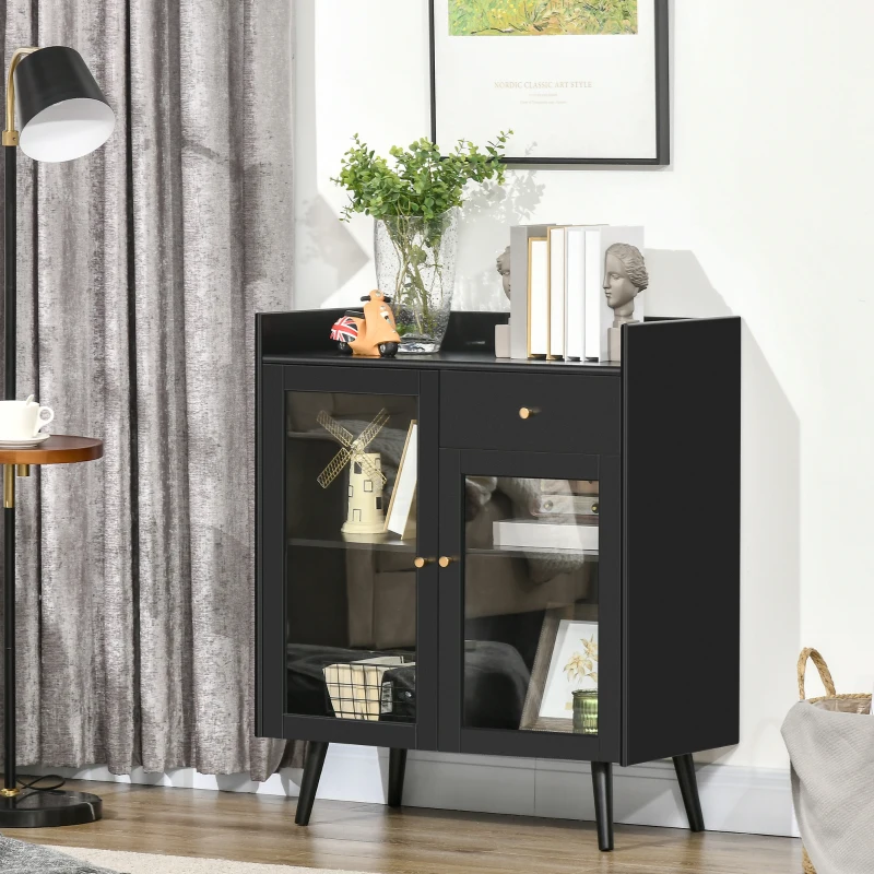 HOMCOM Dulap cu doua usi cu raft reglabil, blat si spatii deschise din MDF si lemn, 80x40x94,3 cm, negru