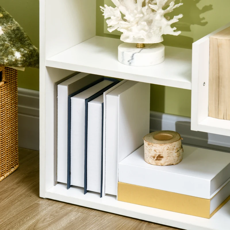 HOMCOM Biblioteca moderna cu 6 etaje cu 11 rafturi deschise din MDF si PAL, mobilier biblioteca pentru studiu si sufragerie, 61x21,6x162,6 cm, alb