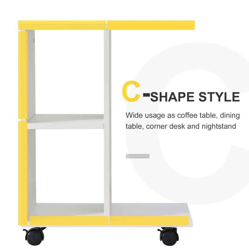 HOMCOM Masa Living cu 2 rafturi deschise si 4 roti pivotante, MDF, 45x35x58cm, alb