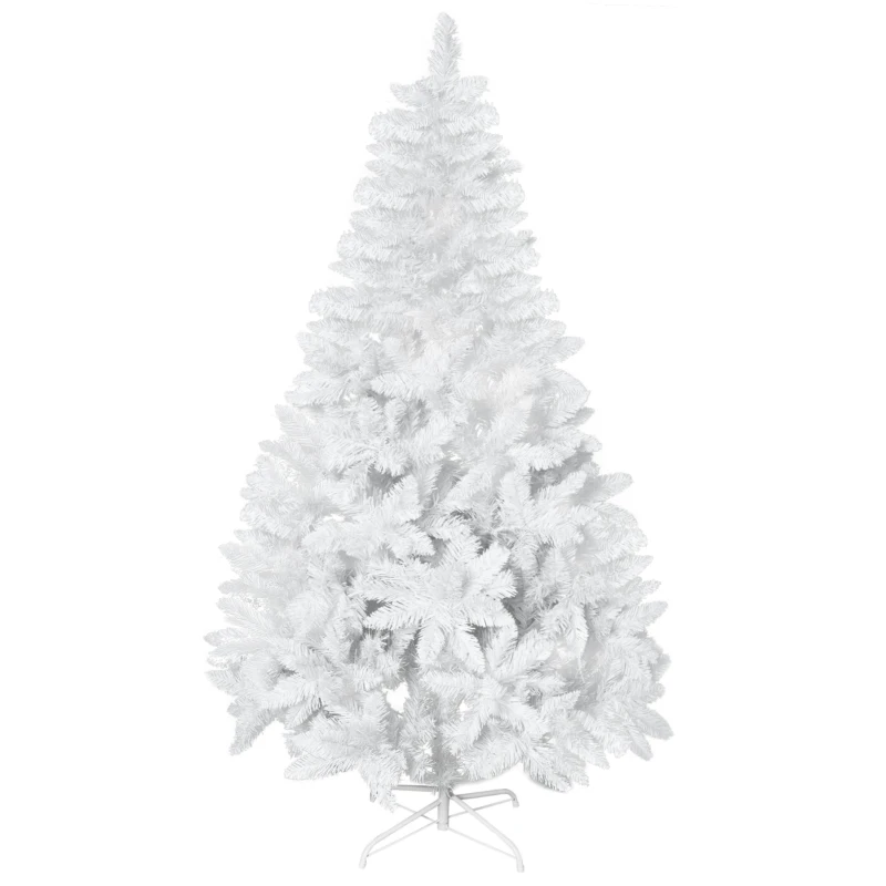 HOMCOM Brad de Craciun alb de 180 cm cu 550 de ramuri, brad artificial din PVC pentru interior, Ø116x180cm