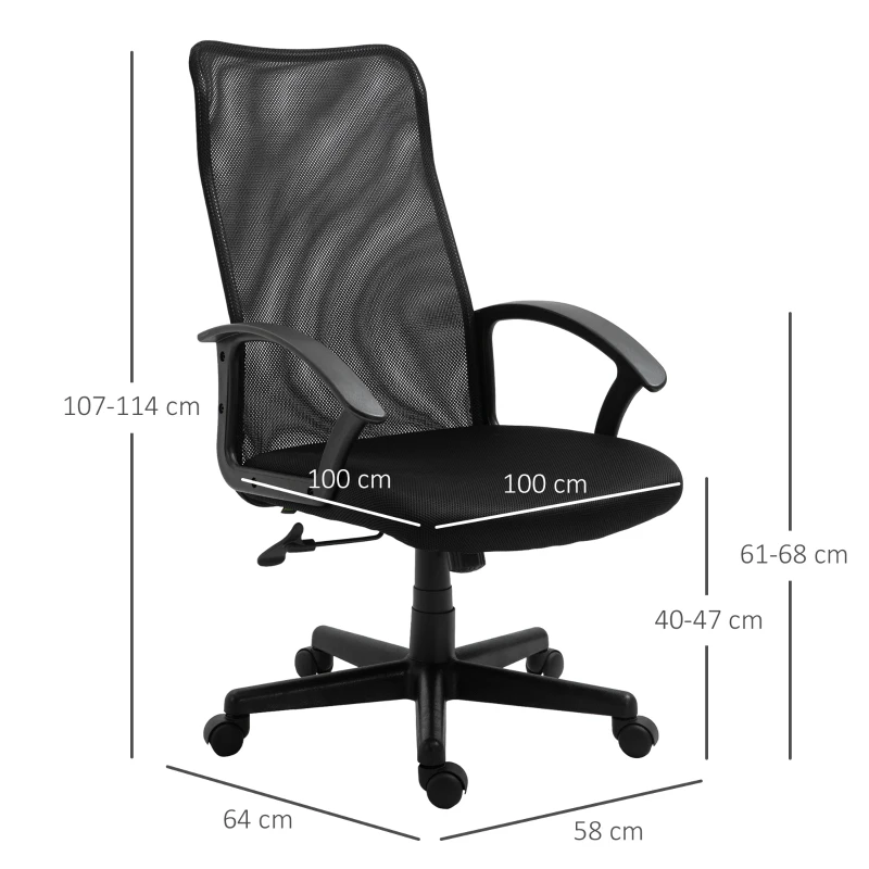 HOMCOM Fauteuil de bureau ergonomique - chaise de bureau - pivotant, hauteur réglable - tissu maille noir