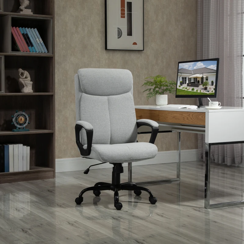 Vinsetto Fauteuil de Bureau Chaise de Bureau Manager réglable pivotant Fonction Bascule verrouillable Lin Gris Clair