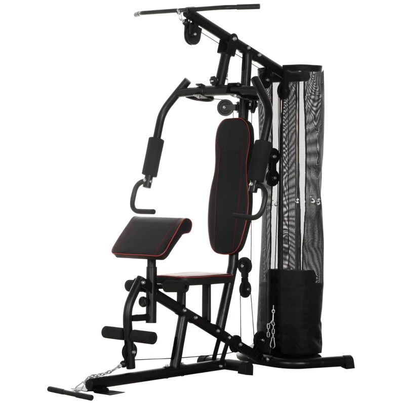 Statie de fitness HOMCOM cu greutati de otel de 4,5 kg, aparatul de gimnastica multifunctional pentru antrenament acasa, 170x104x205cm, negru