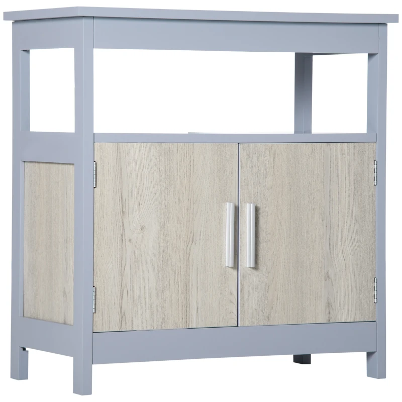 KLEANKIN Mobilier pentru lavoar pentru baie cu raft si dulap , 60x30x62cm, Gri, Lemn natural