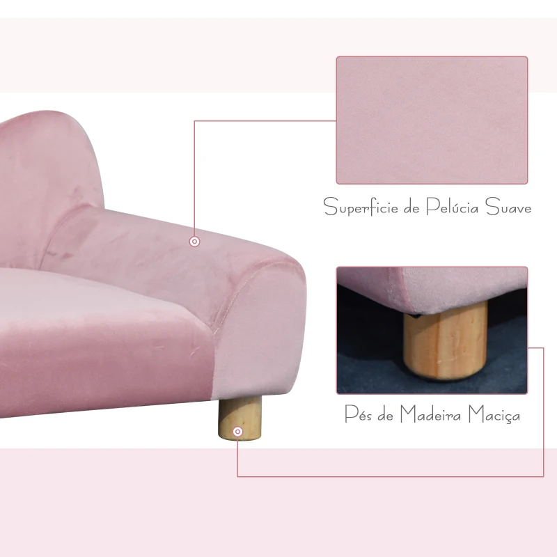 PawHut Sofá para Animais de estimação Pequenos Encosto em forma de ondas 63x43x40 cm Rosa