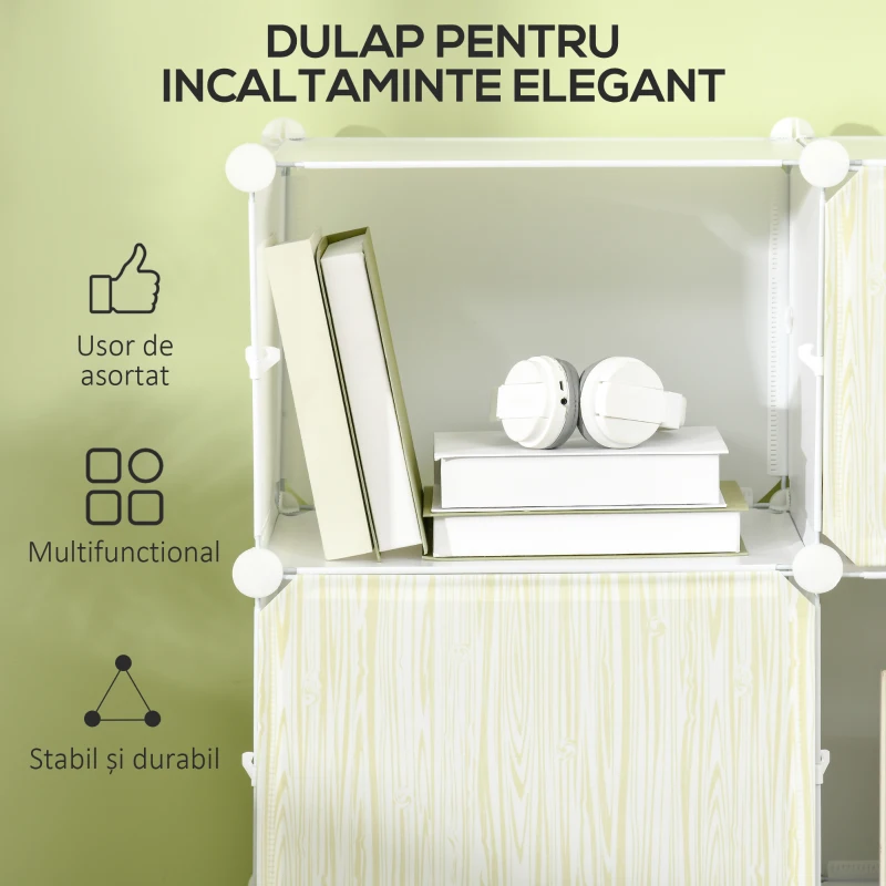 HOMCOM Dulap pantofi modular Economiseste spatiu pentru interior cu gauri de ventilatie, 12 cuburi din plastic PP si otel, 125x32x125cm, alb
