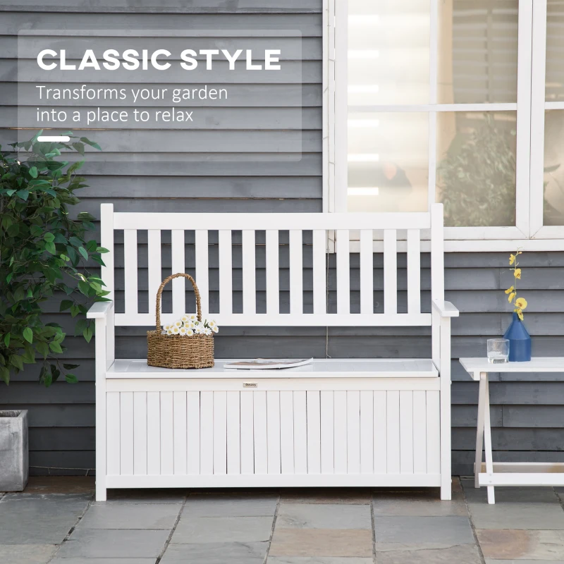 Outsunny Banca de gradina cu 2 locuri si spatiu de depozitare, Mobilier de exterior, Cutie de depozitare pentru veranda, terasa sau balcon, Alb