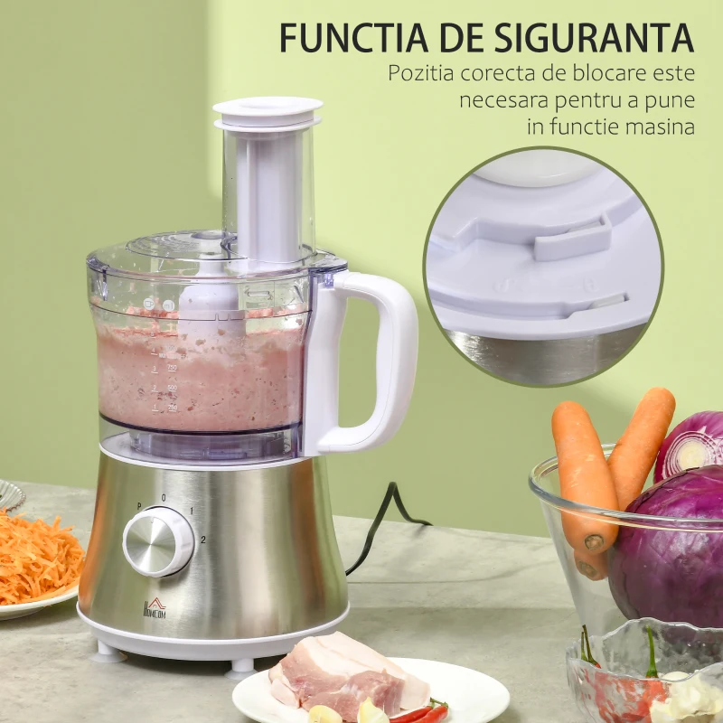 HOMCOM Mixer de 5000W cu pahar,  diverse lame din otel cu 2 viteze, 20.5x19x16cm, alb