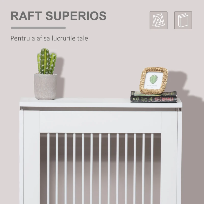 HOMCOM Capac pentru radiator modern din MDF si otel, 60x18x84cm, alb(m-4)