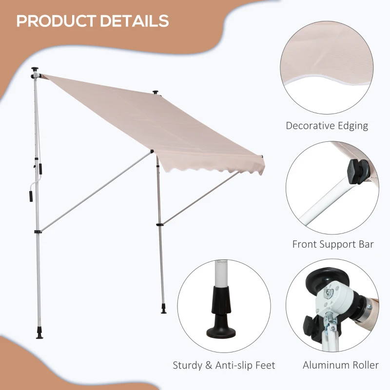 Outsunny 2x1.5m  Adjustable Outdoor Aluminium Frame Awning Beige