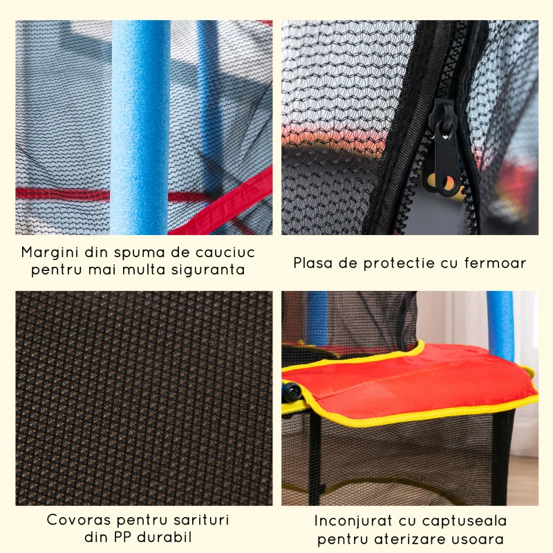 HOMCOM Trambulina interior si exterior pentru copii 3-6 ani, cadru  din otel si covor in PP si poliester cu design fara arcuri, Φ165x162 cm