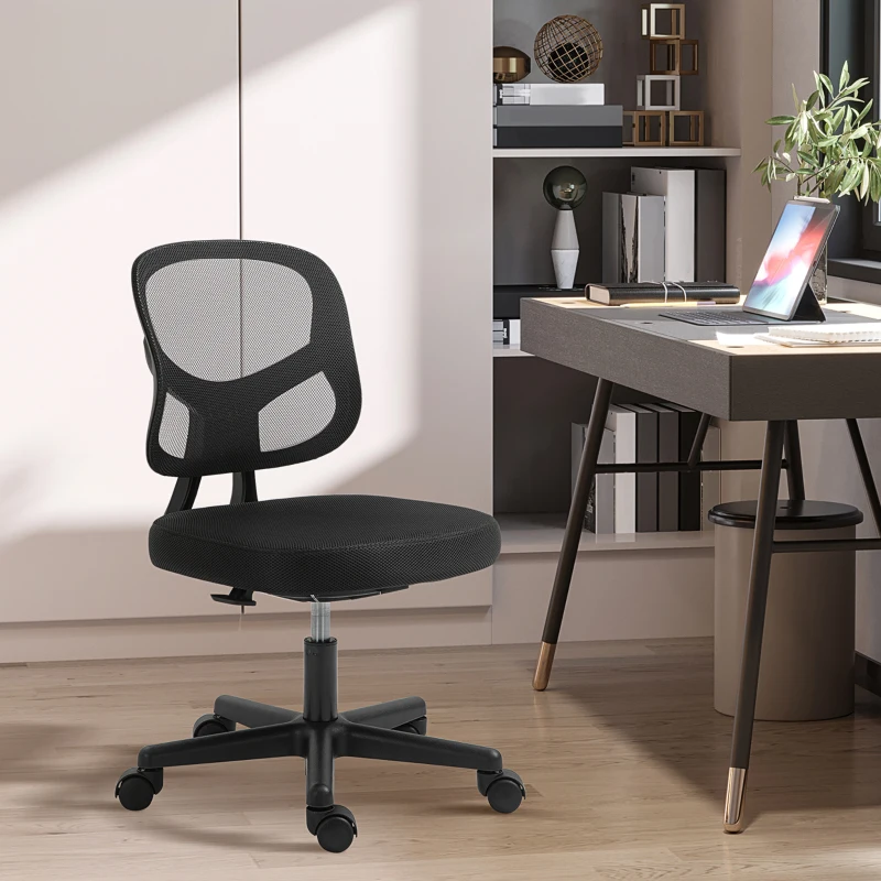 Vinsetto Scaun de birou cu suport lombar, inaltime reglabila si tesatura plasa, otel si PP, 52x54x74-84cm, negru