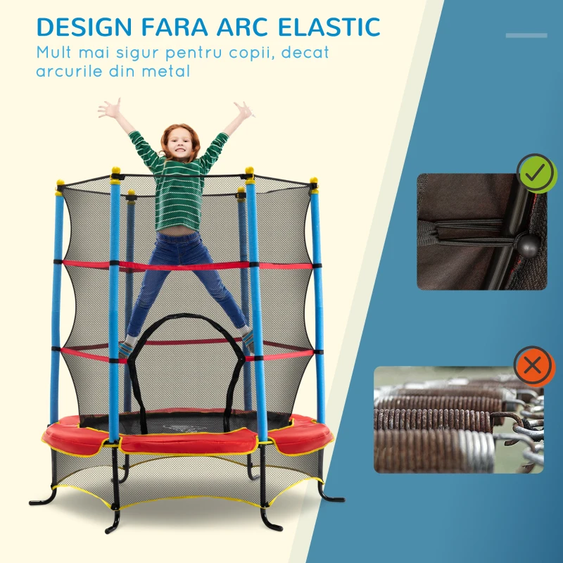HOMCOM Trambulina interior si exterior pentru copii 3-6 ani, cadru  din otel si covor in PP si poliester cu design fara arcuri, Φ165x162 cm