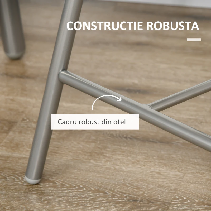 HOMCOM Set de luat masa cu 3 piese pentru economisirea spatiului, cu masa ovala cu raft si 2 scaune din MDF si otel, din lemn si de culoare argintie