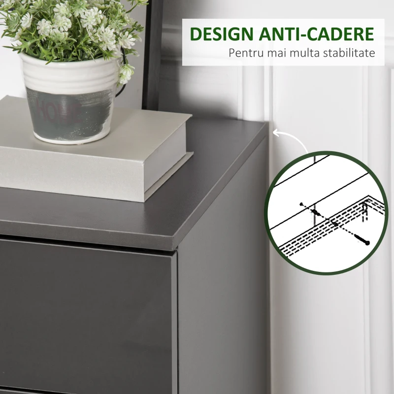 HOMCOM Comoda cu 4 sertare cu manere metalice pentru dormitor si sufragerie, PAL, 75x36x72cm, gri