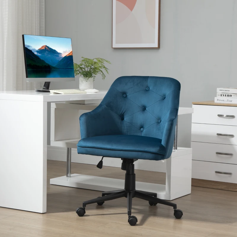 Vinsetto Chaise de bureau fauteuil de bureau ergonomique hauteur réglable pivotante à 360° revêtement velours grand confort 63 x 64 x 96 cm bleu