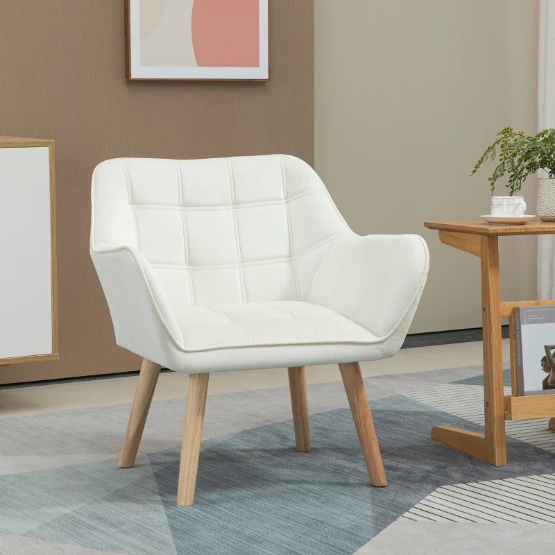 HOMCOM Fotoliu de design scandinav din lemn si catifea de culoare crem, pentru sufragerie sau birou, 67x61,5x71cm