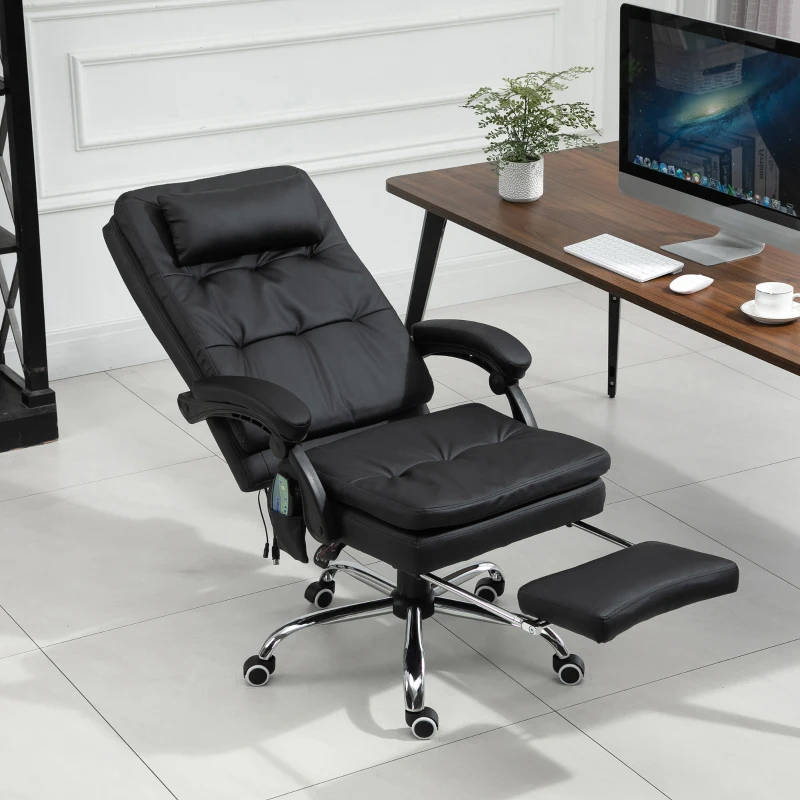 Vinsetto Fauteuil de bureau massant chaise ergonomique avec repose-pieds et repose-tête hauteur réglable dossier inclinable télécommande 67 x 70 x 112-120 cm noir