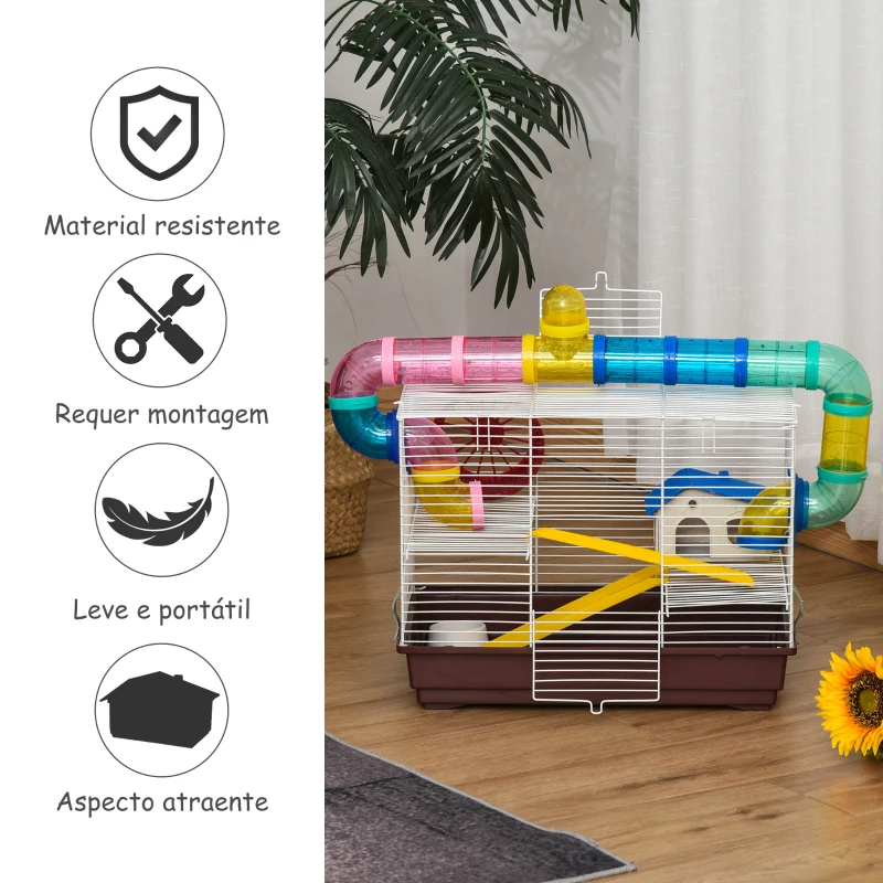 PawHut Gaiola para Hamster 62x29x52cm Casa para Roedores Animal Pequeno Acessórios Incluídos