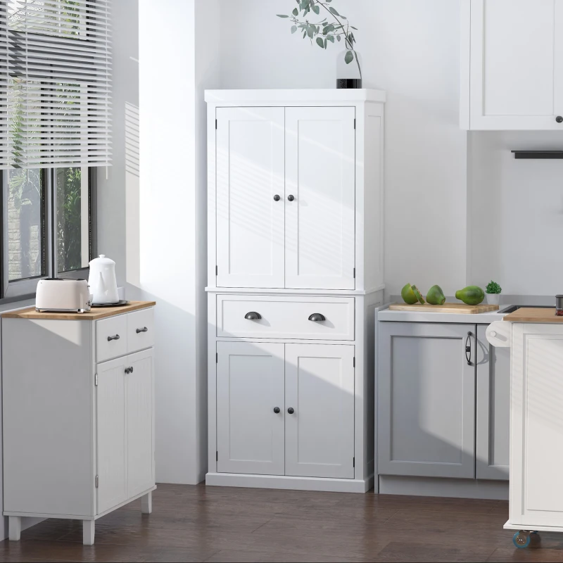 HOMCOM Dulap de bucatarie cu dulap superior si inferior si sertar central din MDF, placi aglomerate si metal, 76x40,5x184cm, alb