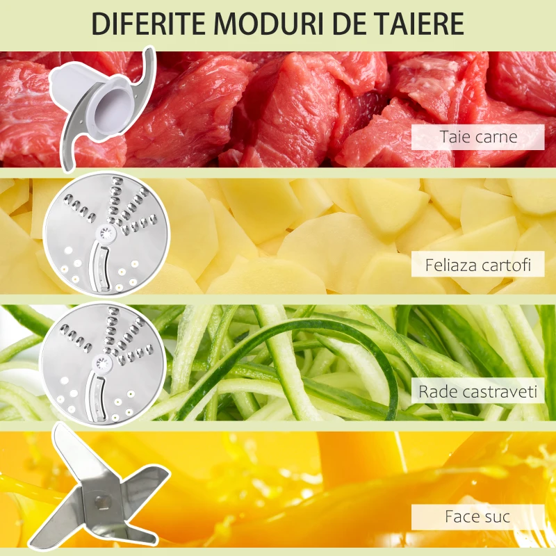 HOMCOM Mixer de 5000W cu pahar,  diverse lame din otel cu 2 viteze, 20.5x19x16cm, alb