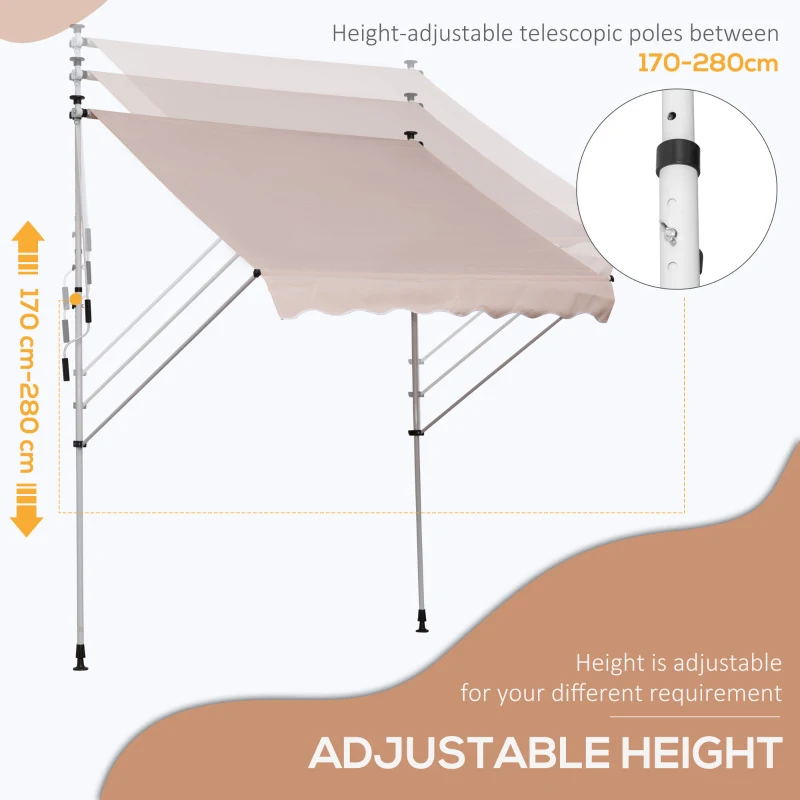 Outsunny 2x1.5m  Adjustable Outdoor Aluminium Frame Awning Beige