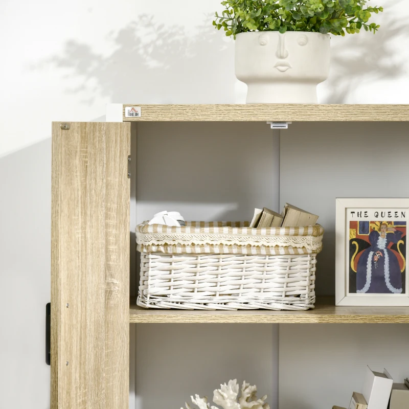 HOMCOM Dulap multifunctional pentru intrare si sufragerie, dulap cu 2 usi cu polita reglabila din MDF, 62x40x77cm, alb si lemn