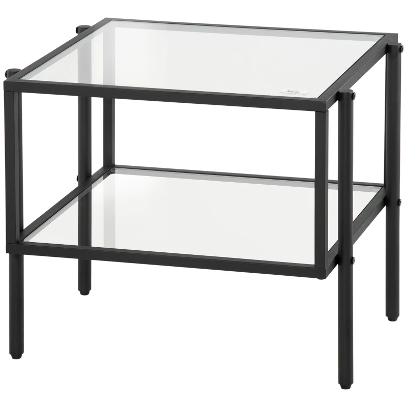 HOMCOM Masuta de cafea stil minimalist cu 2 niveluri, sticla temperata, 54x44x45.5cm, negru