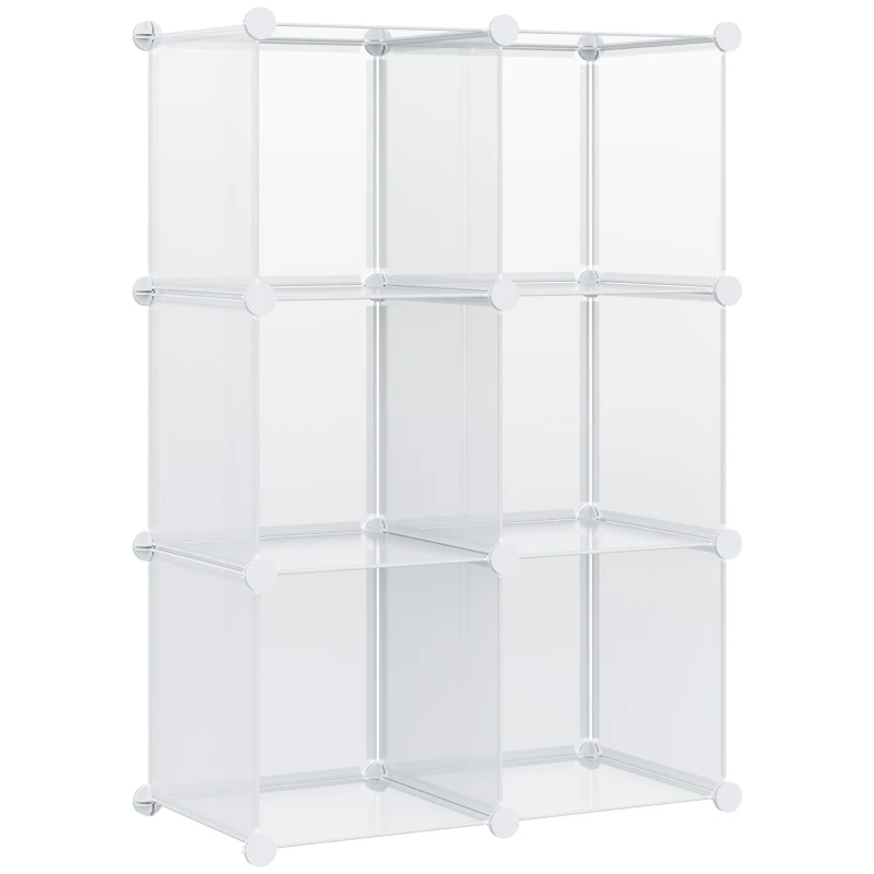 HOMCOM Dulap interior modular pentru pantofi, 6 cuburi din plastic PP, 94,5x32x162cm, transparent