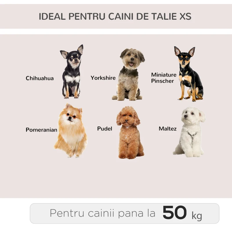 PawHut Transport pentru caini cu roti, usa cu fermoare si fereastra plasa, geanta pentru carucior cu design 2 in 1, tesatura Oxford si poliester, 43x33x51,5 cm