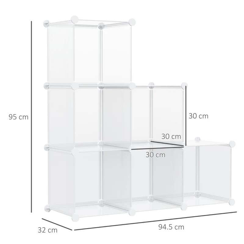 HOMCOM Dulap interior modular pentru pantofi, 6 cuburi din plastic PP, 94,5x32x162cm, transparent