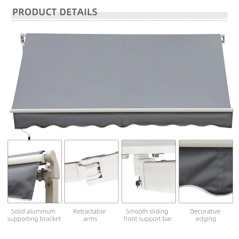 Outsunny 4 x 2.5m Manual Retractable Patio  Awning Window Door Sun Shade - Grey